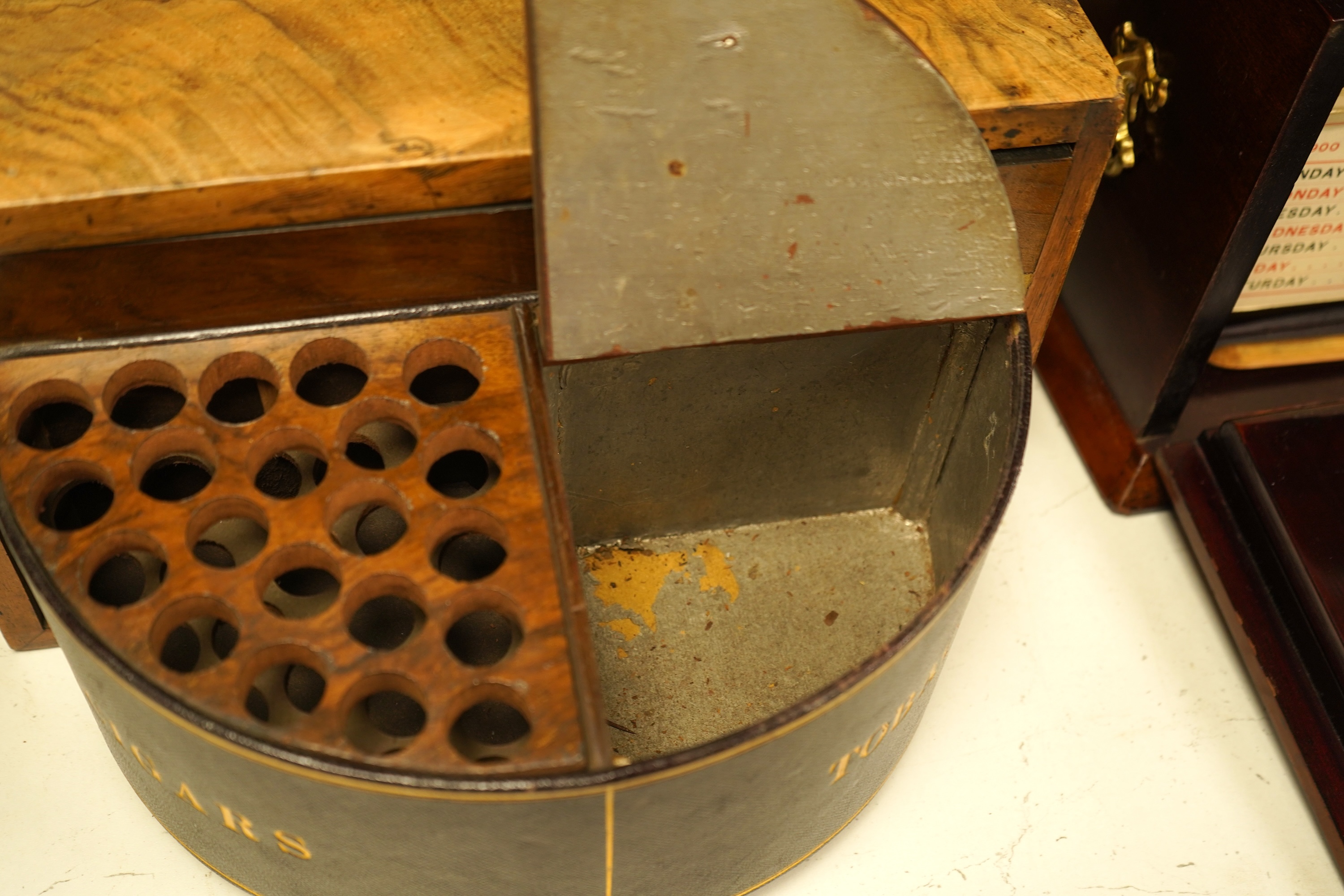 An Edwardian inlaid mahogany writing casket with fitted interior and a late Victorian faded walnut cigar box, largest 32cm wide